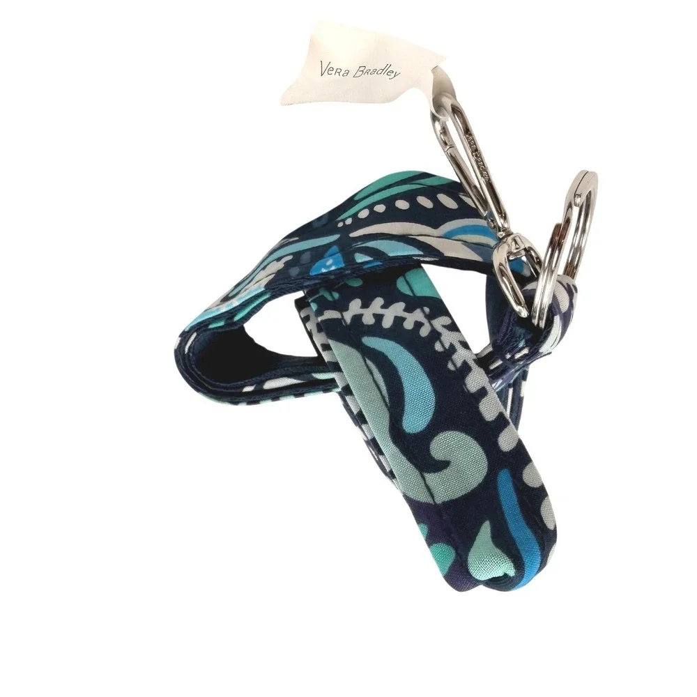 Vera Bradley Wide Lanyard Blue Island Medallion Blue Floral Keychain Ocean Gift